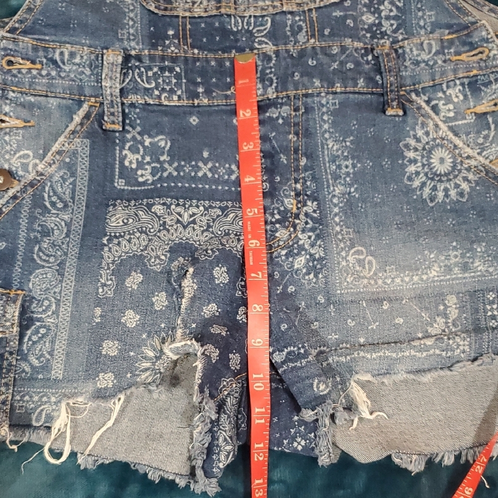 Blue Denim Patterned Ripped Overall Shorts! - Picture 9 of 15